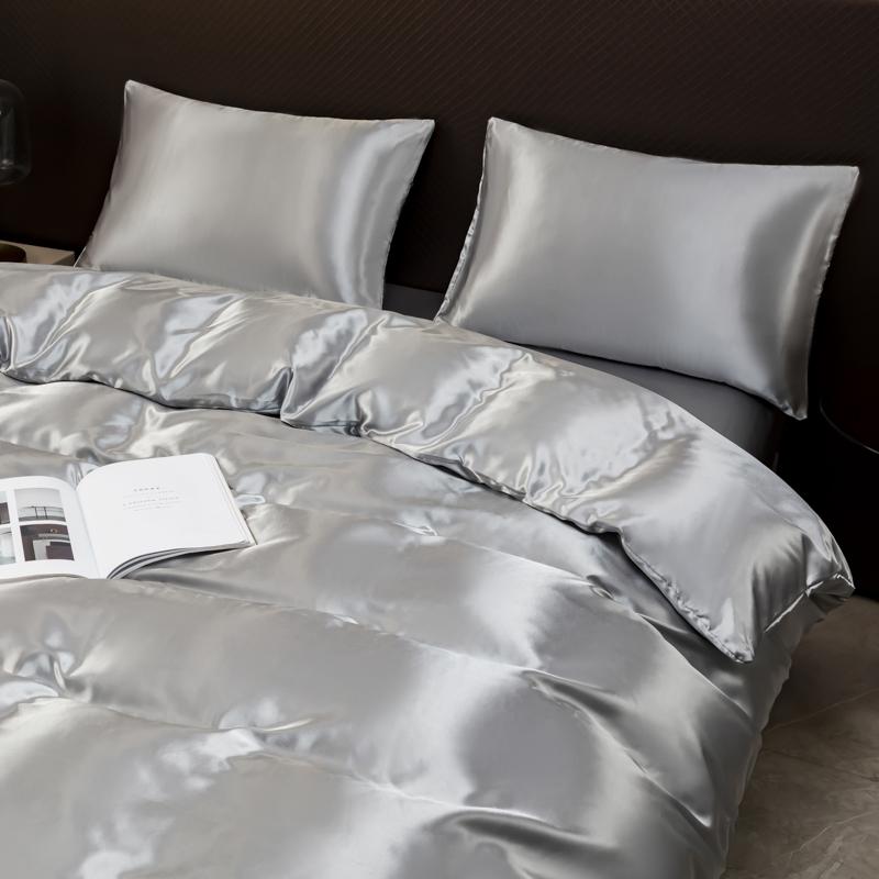 Solid Color Satin Duvet Cover Set,Quilt Cover And Pillowcases,Luxurious Bedding Ensemble With Rich Sheen,Easy Care,Wrinkle-Free