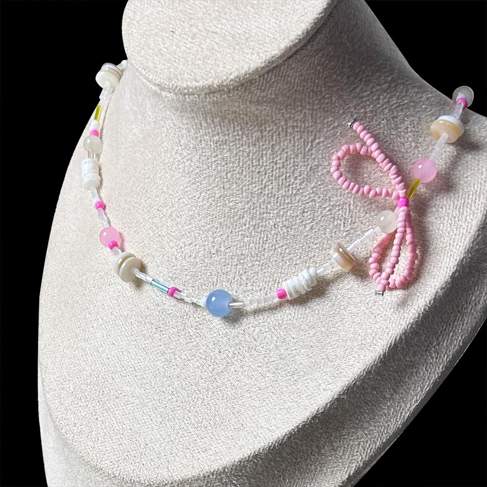2026 Trendy Handmade Beaded Colorful acrylic Bowknot Star Pendant Necklace For Women Summer Y2k Sweet Aesthetic Neck Jewelry