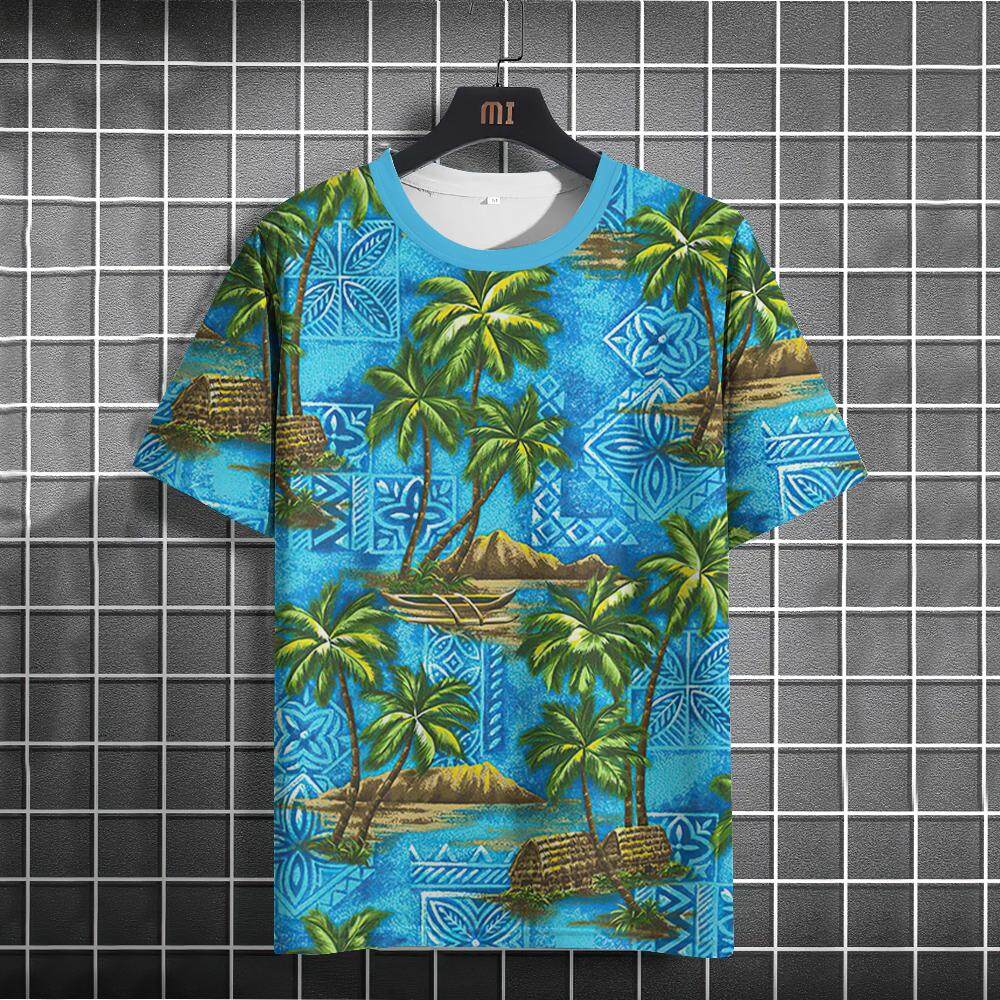 Футболки Hawaiian Beach для мужчин с принтом кокосовой пальмы 3D O-образным вырезом и коротким рукавом, летний свободный свитер для мужчин, верхняя одежда Y2k