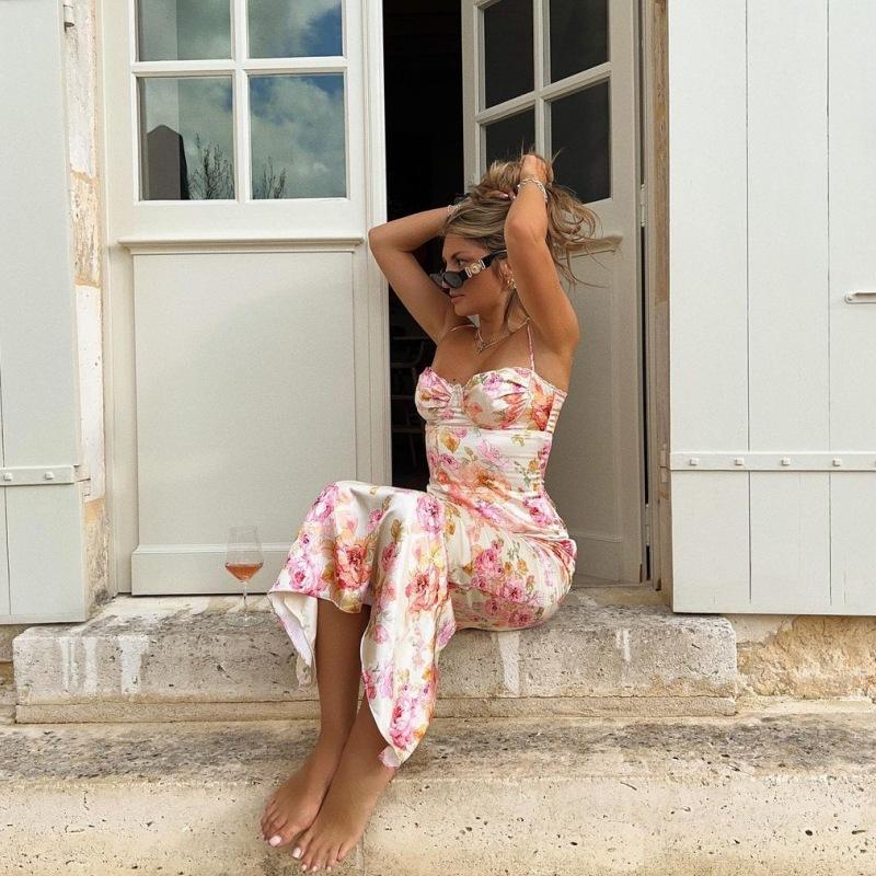 Women's Summer Printed Slim Backless Halter Dresses