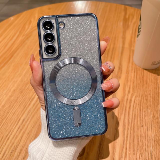 Для Samsung S24 S25 Ultra  Рамка с покрытием Вспышка Магнитный чехол для телефона Для Samsung Galaxy S23 S22 Plus S21 FE Чехол