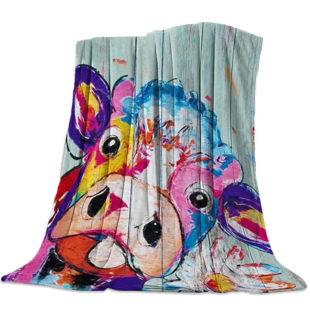 Cow Pattern Flannel Fleece Bed Blanket Bedspread Coverlet Bed Cover Soft Lightweight Warm Cozy Throw Blankets Queen King Size