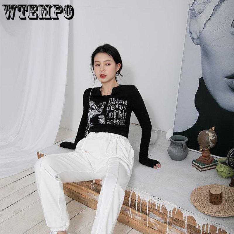 Ретро Harajuku гранж-футболки с графическим принтом и длинными рукавами, укороченные топы, шикарные женские винтажные облегающие корейские футболки