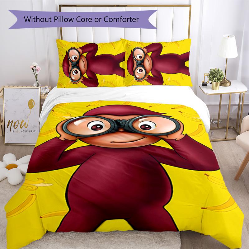 Curious George 3pcs Bedding Set Duvet Cover Closure Includes 1 Duvet Cover & 2 Pillowcases for All Seasons Bedroom Home Dorm Decor