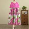 2025 Women Plus Size Vintage Summer Dress Short Sleeve Casual Basic New Printing Dress Loose Long Dress
