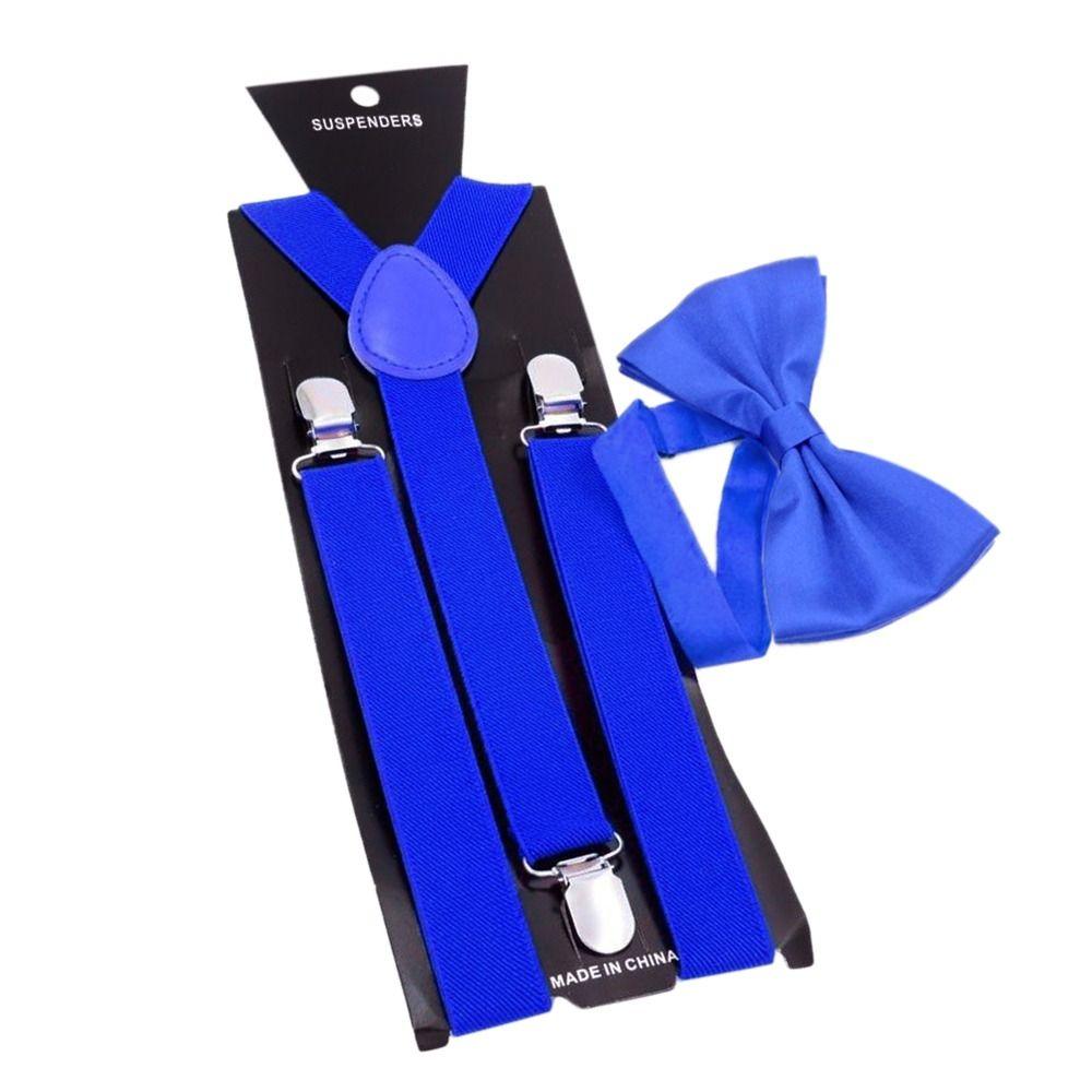 Gift Men Women Elastic Leather Suspenders Braces Adjustable Straps Bow Ties Set Unisex Suspenders