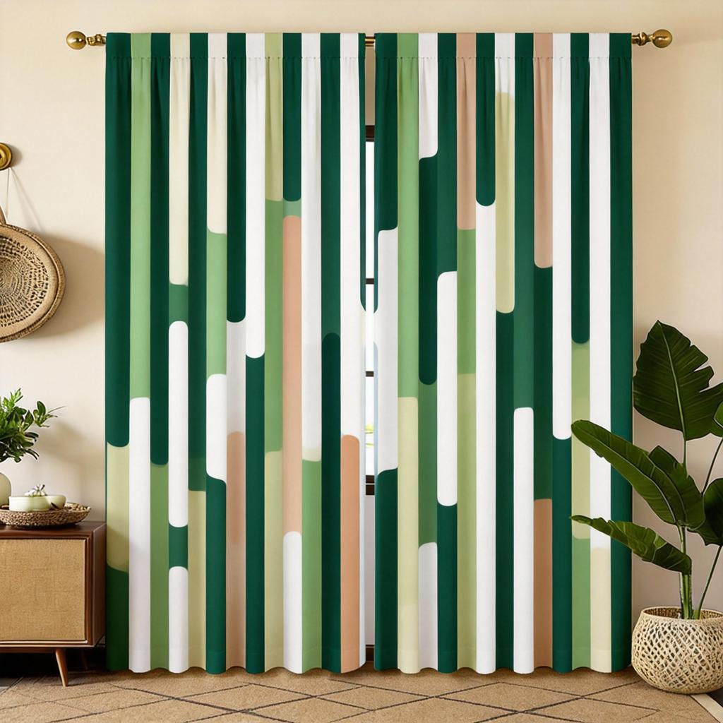 Abstract Colorful Curtains 2pcs – Vertical Dots and Lines in Pink Blue Purple, Modern Art Decor for Living Room and Bedroom