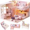 CUTRROOM DIY Миниатюрный деревянный кукольный домик ручной работы Мини-домик с мебелью Масштаб Творческий с музыкой Пылезащитный чехол и комплект светодиодной подсветки, - 124