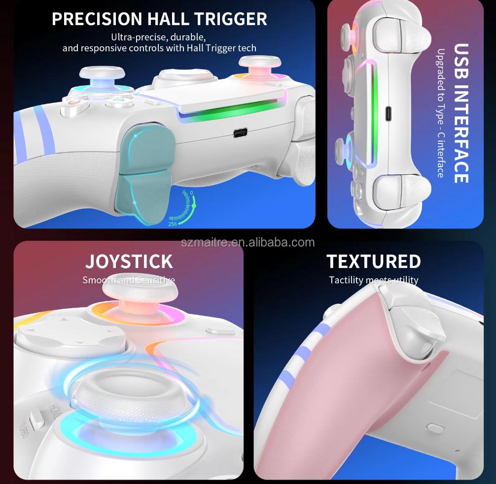 Wireless Game Controller Dynamic RGB Lighting Wireless 2.4GHz Six-Anis Gyro Touch Buttons for PS5/PS4/PS3/Switch Game Player