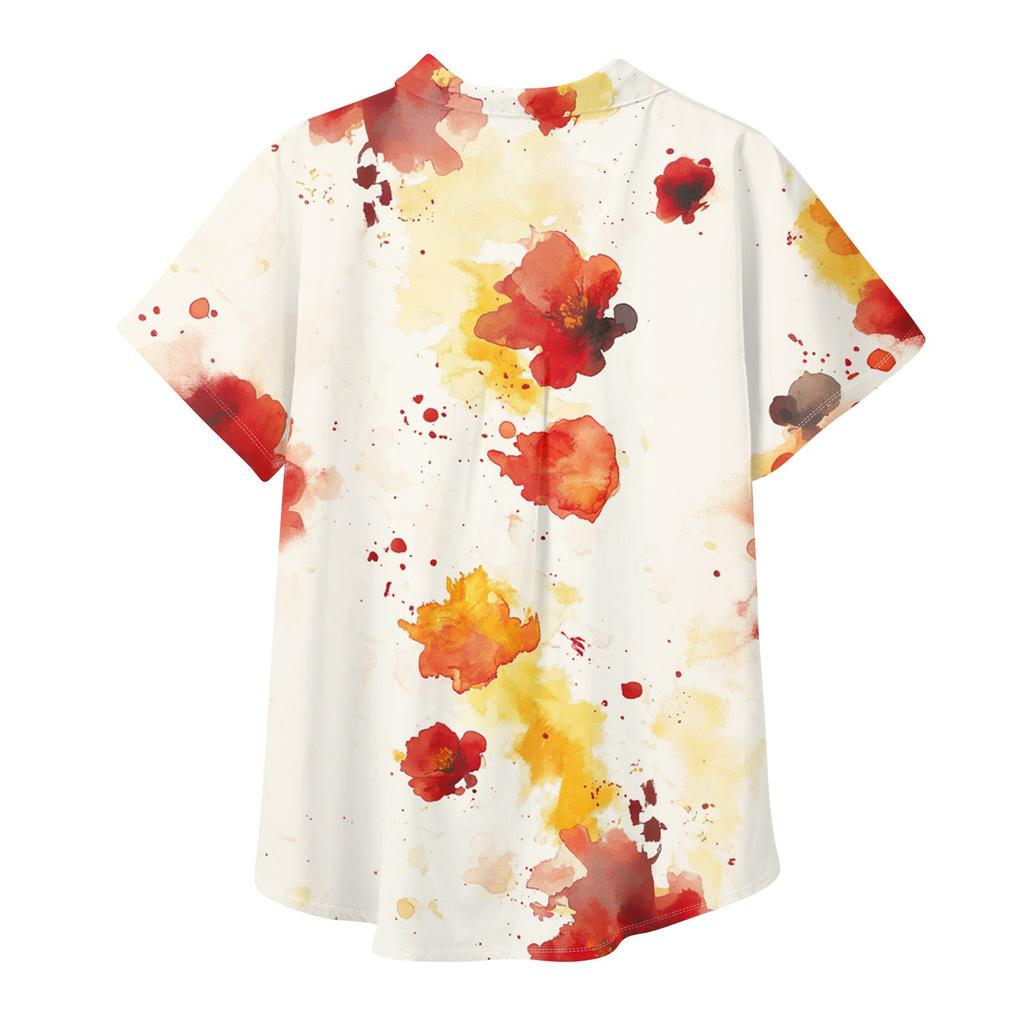 Women's Short Sleeved Shirt, Daily Fashion Printed Button Top, Chest Pocket Cardigan