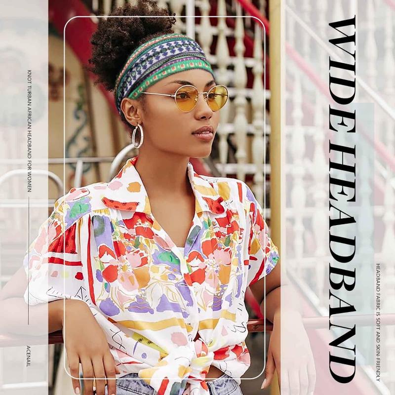 National Style Printed Headband Bohemian Headband Sports Headband Sweat-absorbing Headband Women's Antiperspirant Wide Headscarf