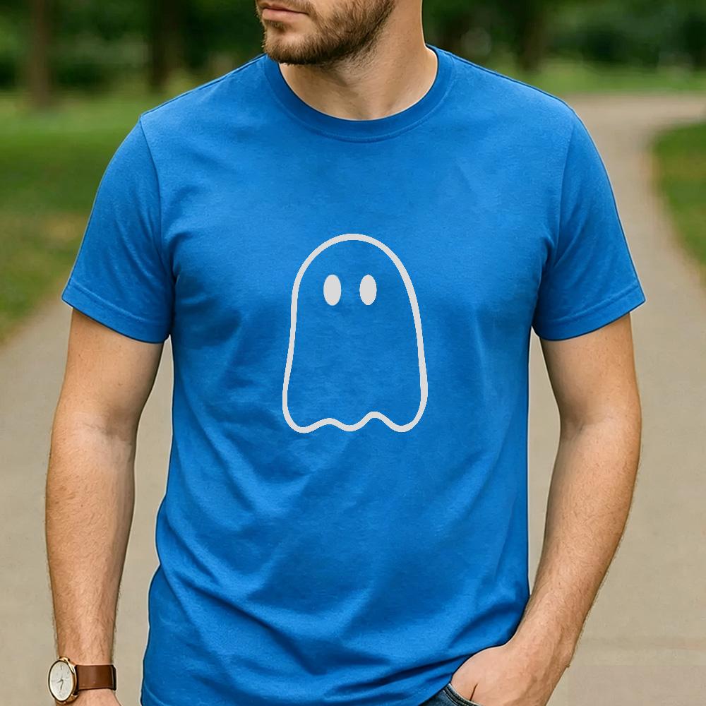 Minimalist Simple Line Ghost Graphic T Shirt Unisex Cotton Short Sleeve Cute Spooky Halloween Fall Black Casual Tee