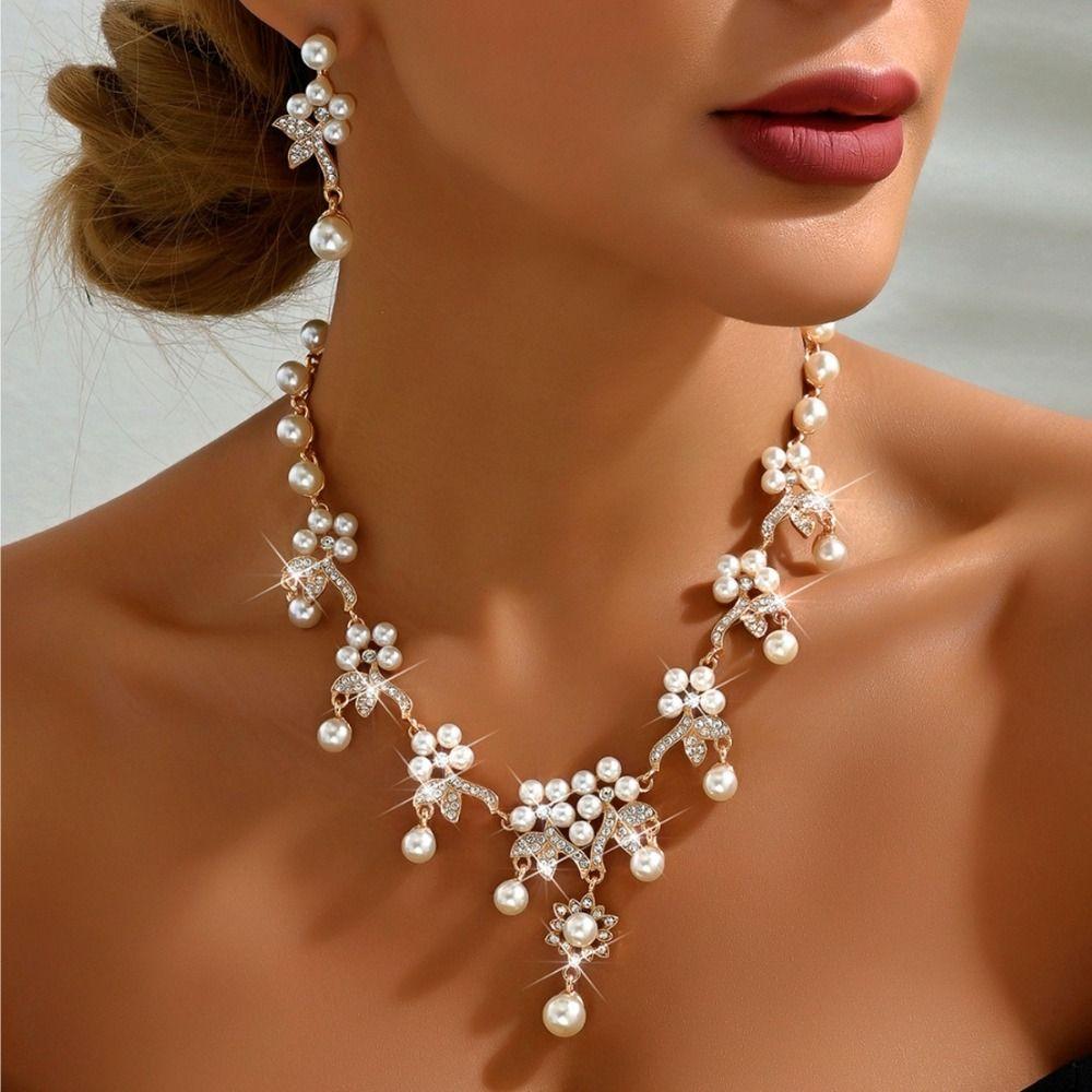 Shining Claw Chain Jewelry Set Exquisite Necklace Earrings Set Pearl Necklaces Earrings  Women