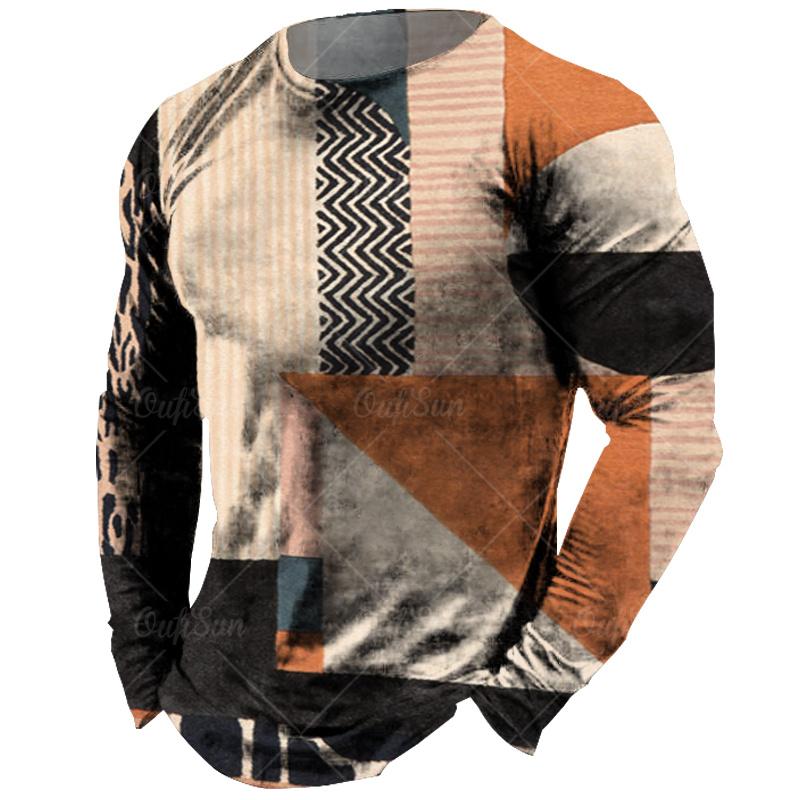 Винтажная мужская футболка с длинным рукавом, топы с клетчатым принтом, осенняя толстовка большого размера, мужская повседневная уличная одежда с круглым вырезом, мужская одежда