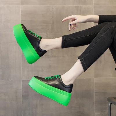 Кожаная женская повседневная обувь Супер толстые 8 см кроссовки Толстые весенние балетки Женская обувь