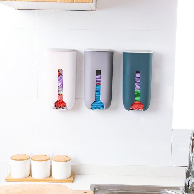 Kitchen Plastic Bag Holder Organizer Wall Hanging Garbage Bag Storage Box Bathroom Trash Bag Bucket Dispenser Kitchen Accessory