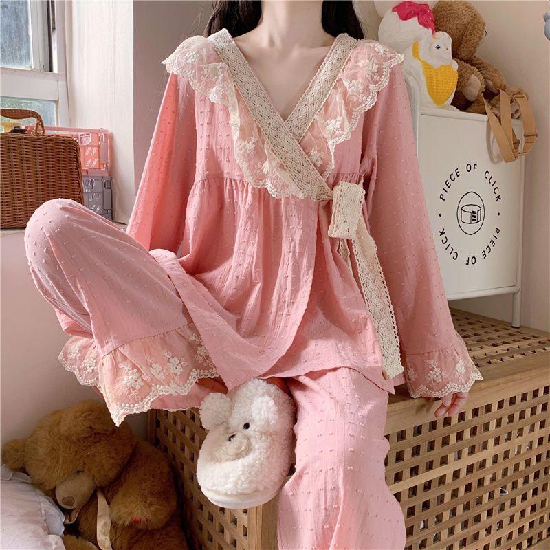 Pure Cotton Pajamas for Women, Lace Kawaii Clothes, Long-sleeved Trousers, Pajamas Set, Home Wear, Pajamas for For Women