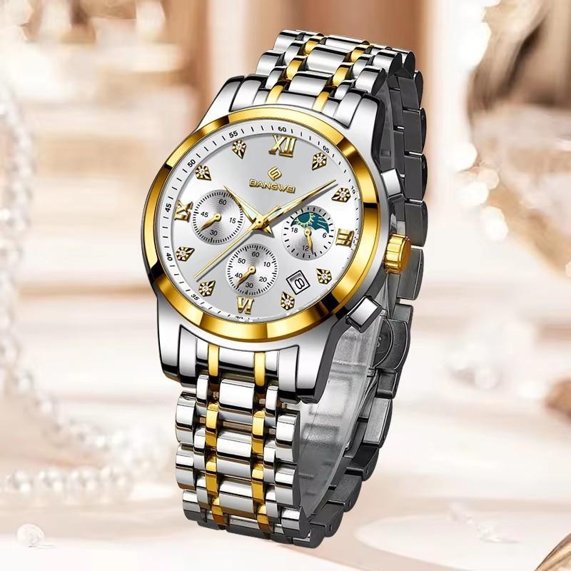 New Gold Diamond Watches for Women Fashion Stainless Steel Waterproof Luminous Quartz Ladies Wristwatch Gift