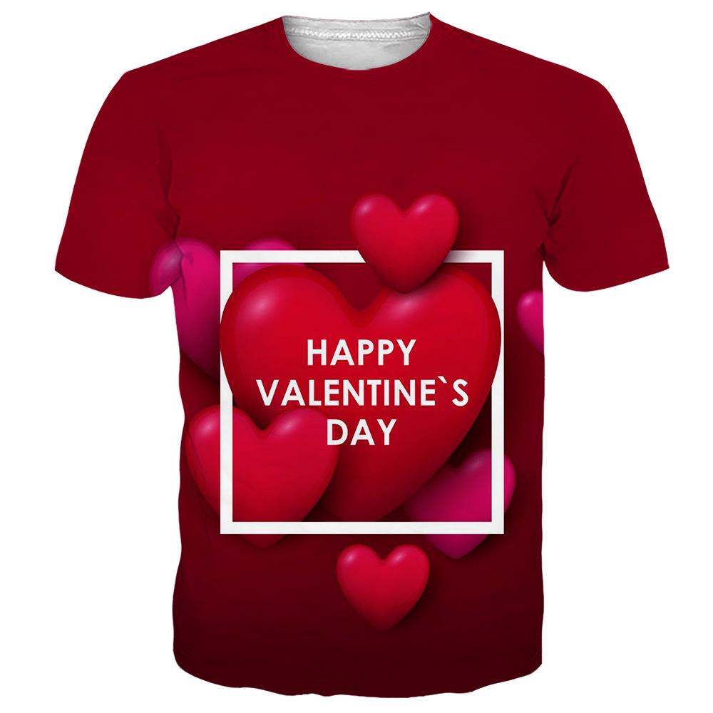 Летняя мужская футболка с 3D-цифровой печатью, повседневная футболка на День святого Валентина с надписью «Любовь в 3D»