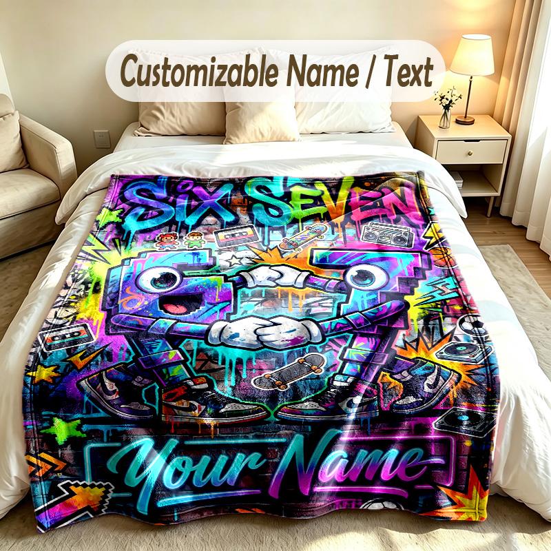 Neon Theme Custom Blanket Personalized Name & Text Customized Soft Warm Throw Blanket Home Decor