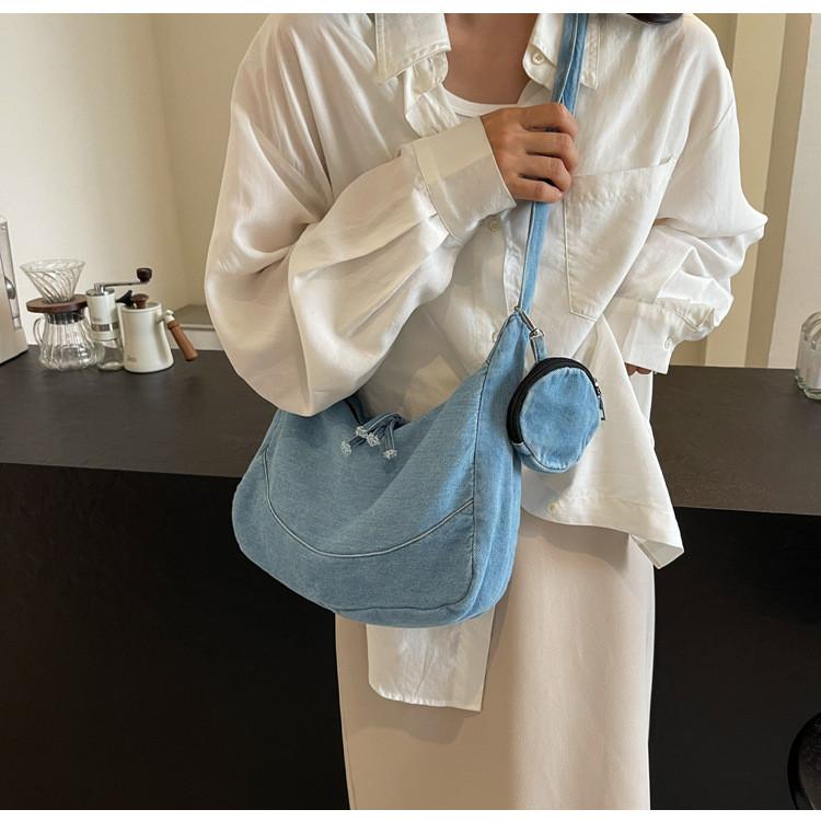 Korean Vintage Style Canvas Crossbody Bag With Inner Pouch For Daily Use