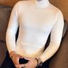 Casual Men Winter Solid Color Turtle Neck Long Sleeve Twist Knitted Slim Sweater