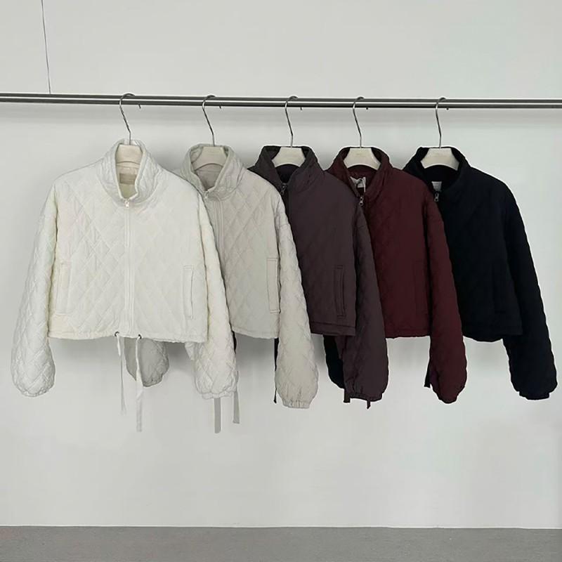 Womens Winter Puffer Coat Lightweight Quilted Cotton Jacket Loose Fit Stand Collar Casual Outerwear