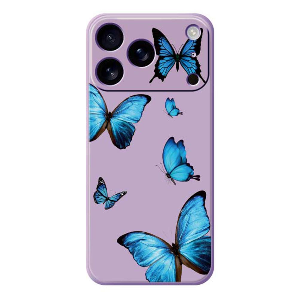 For iPhone 17 Pro Max Case Blue Butterflies Pattern Printing Straight Edge TPU Phone Back Cover