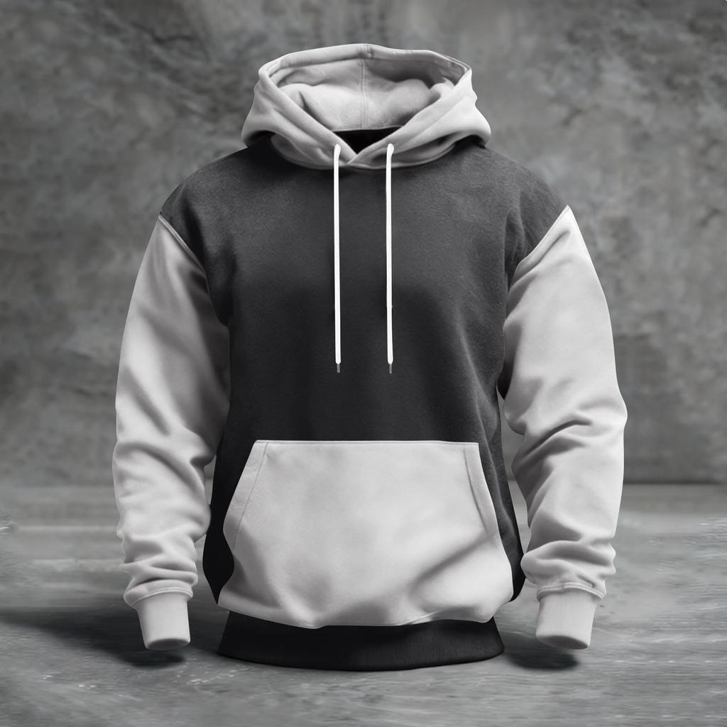 Мужская толстовка с капюшоном в стиле колор-блок с карманами, повседневная и удобная