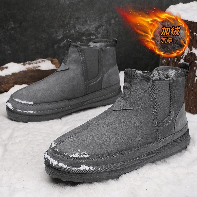 2025 зима новая мужская обувь модная нескользящая и морозостойкая уличная зимняя обувь на меху и с утолщенной теплой хлопковой подкладкой, ботинки-ревень