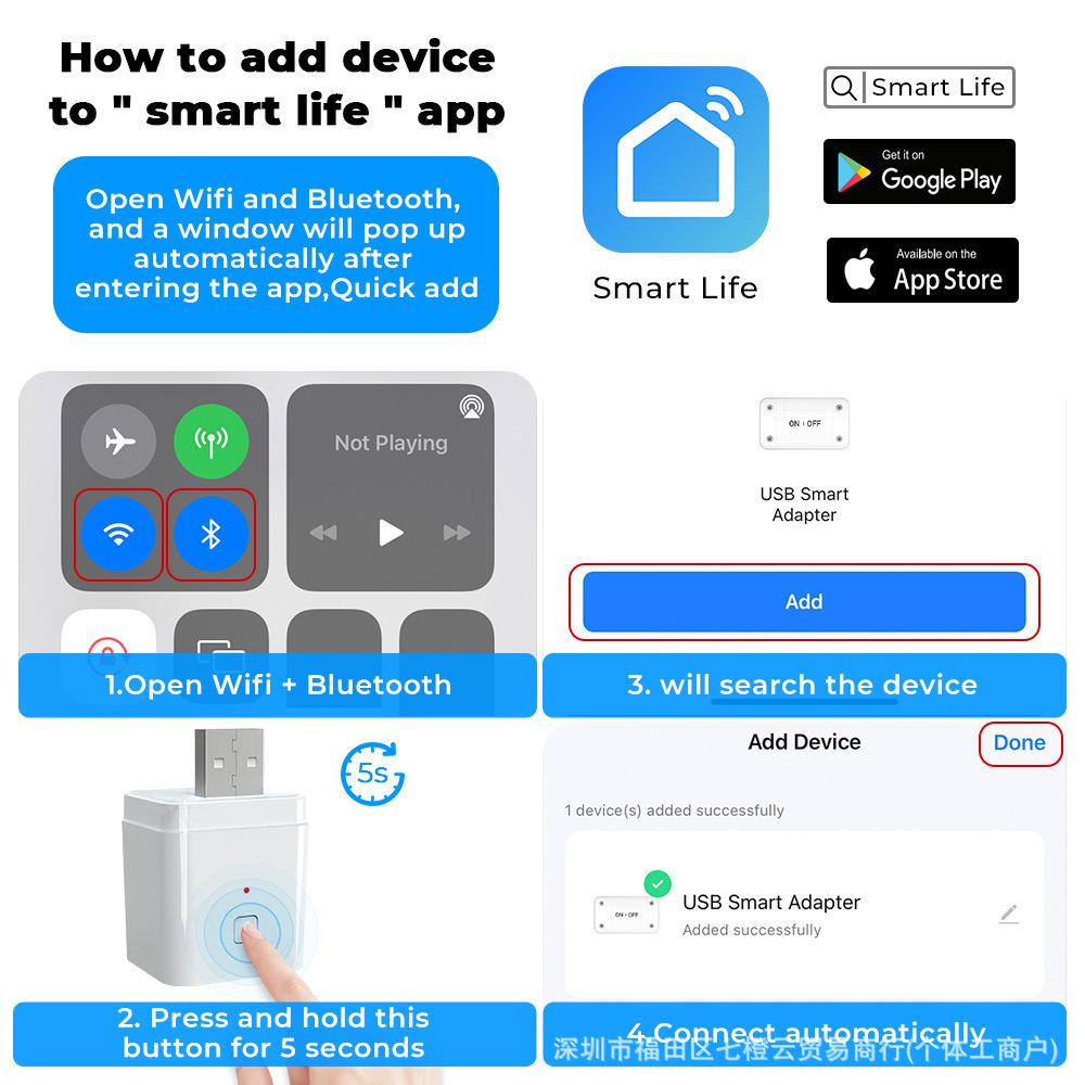 Умная розетка Tuya WiFi 5V USB с дистанционным управлением и таймером в приложении