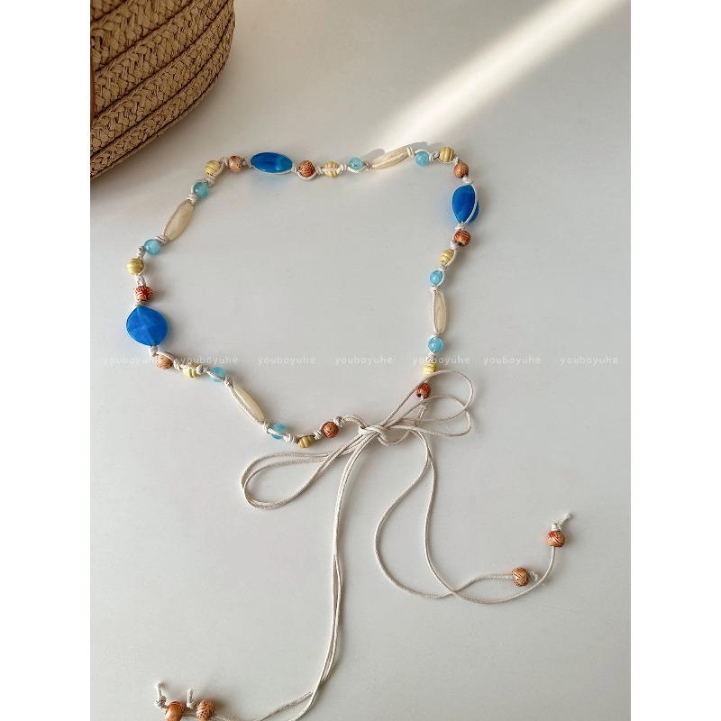 Woven Rope Bead Shell Waist Chain, Women's Seaside Design, Ethnic Style Belt with Skirt Waist Accessories