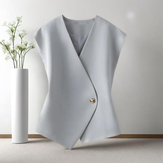 Women Waistcoat Solid V-Neck Sleeveless Single Suit Color Breathable Versatile Formal