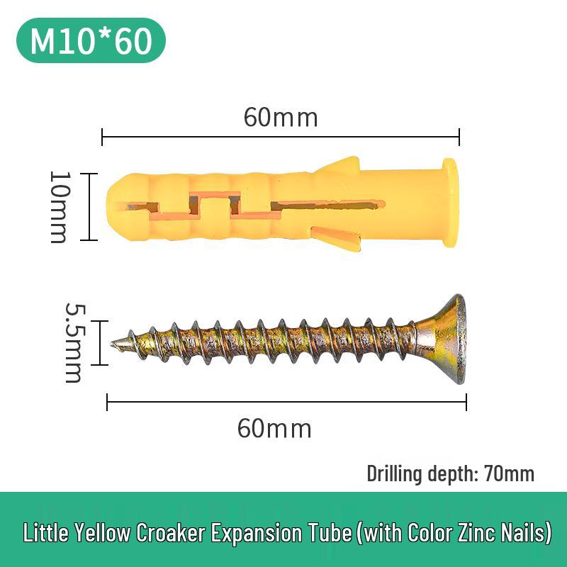 Little Yellow Croaker M6 Expansion Screw & Tube Set with Self-Tapping Screws, Wall Nails, Rubber Plugs, and Clips (6, 8, 10mm)