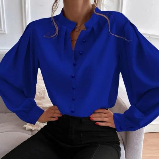 Женская рубашка с воротником-стойкой и длинным рукавом, однобортная рубашка, однотонная, свободного кроя, повседневная рубашка