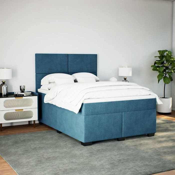 Maison Exclusive - Sommier à lattes de lit et matelas bleu 140x190 cm velours
