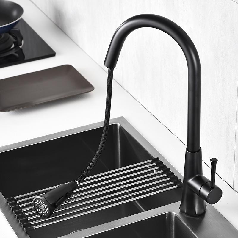 Tuqiu выдвижной кухонный смеситель черный однорычажный кухонный смеситель одно отверстие вращающийся смеситель для воды смеситель кухонный кран
