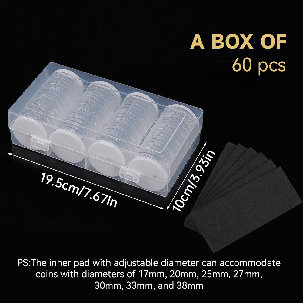 60 шт. Прозрачный держатель для монетных капсул 17/38 мм Прозрачные футляры для монет Памятный контейнер Коробка для хранения монет Коллекционные принадлежности