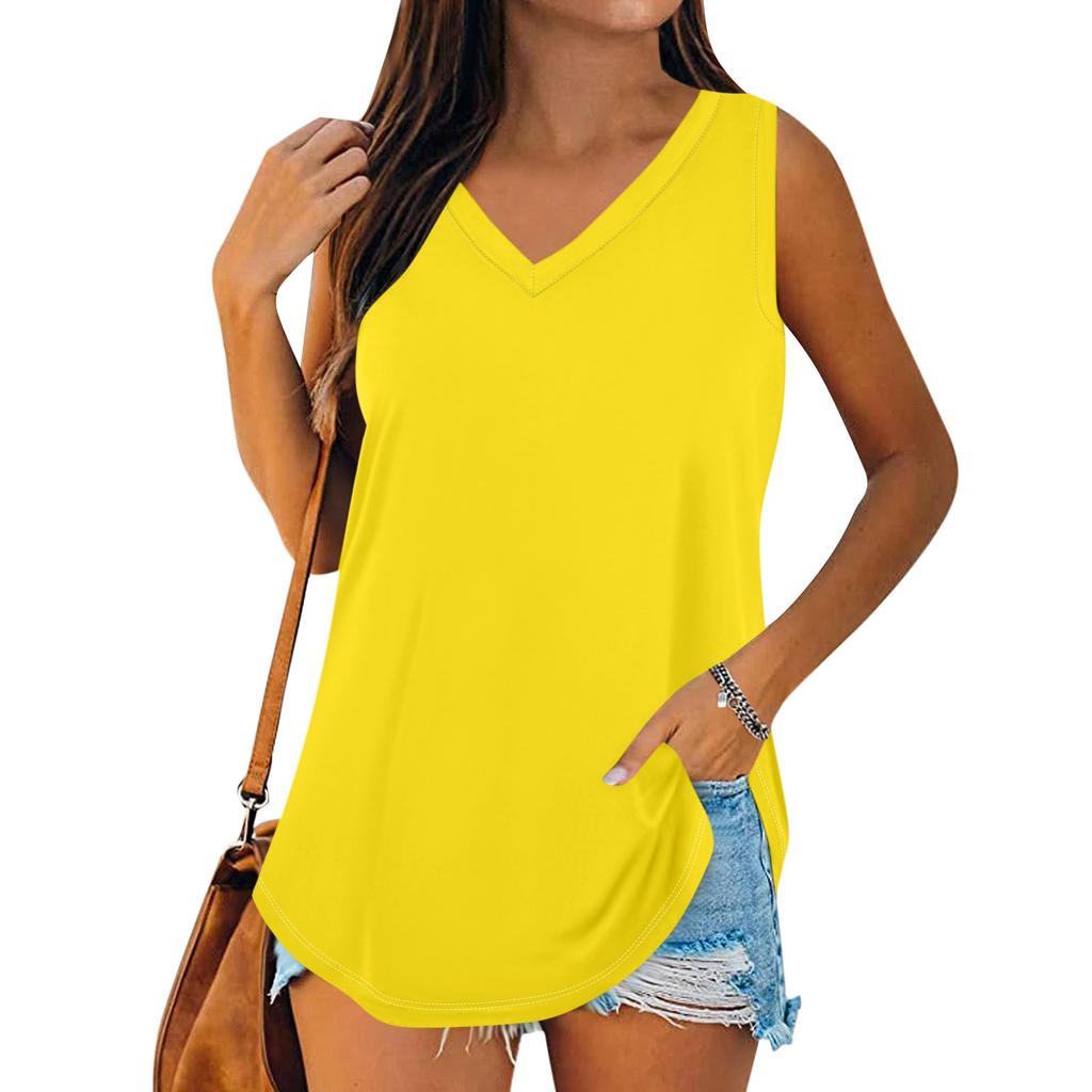 Женская летняя повседневная футболка без рукавов с v-образным вырезом, топы, блузка