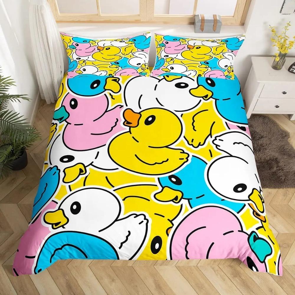 Cute Duck 2/3 Piecebedroom setChildren'sGift Teenagers adulteMicrofibre Double Bed Single Bed Duvet Cover with Zip Room Decor
