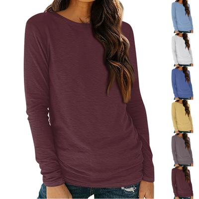 Женские рубашки с длинным рукавом и круглым вырезом, базовая футболка, повседневный топ, осенняя модная туника, облегающие футболки