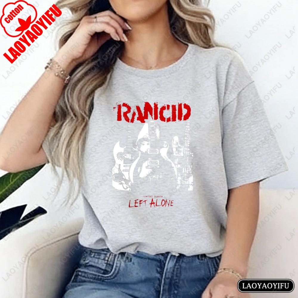 Rancid Guitar Print TShirt Vintage Punk Fashion Unisex Tops Streetwear Punk Rock Fan Cotton Tee Classic Band Clothes Women Unisex