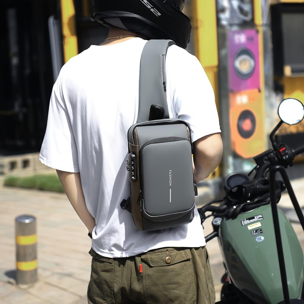 Men'S Secure Password Lock Chest Bag,Stylish Crossbody Bag for Motorcycling And Leisure Activities,Durable Material