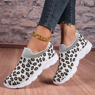 Женские леопардовые туфли, легкие кроссовки на плоской подошве, повседневные нескользящие кроссовки для бега