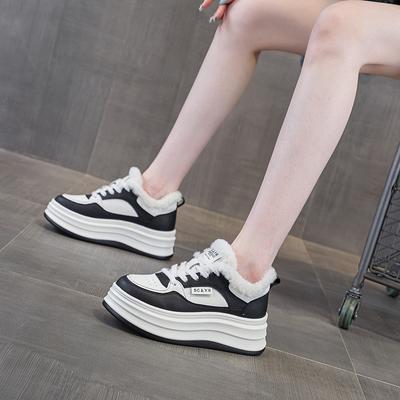 Маленькие белые туфли с круглым носком и толстой подошвой, увеличивающие рост, повседневная модная обувь для досок