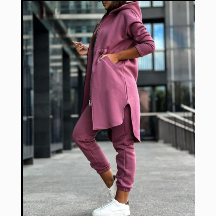 Весенне-осенний женский модный повседневный флисовый толстовка с капюшоном костюм