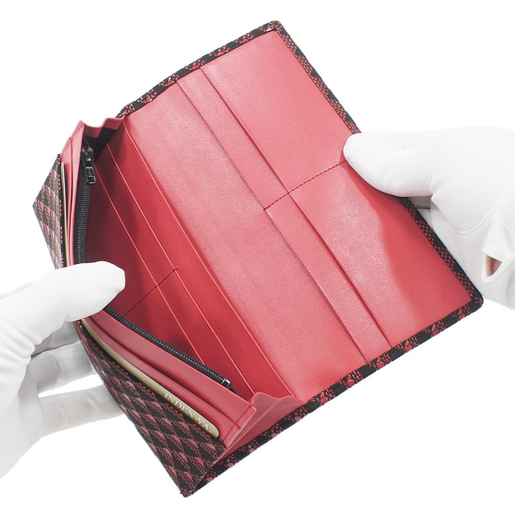 Длинный кошелек Inden с монетами из оленьей кожи Fuji, черный фон x красный лак [Indenya], кошелек, Takane, Mt. образец, 2808-21