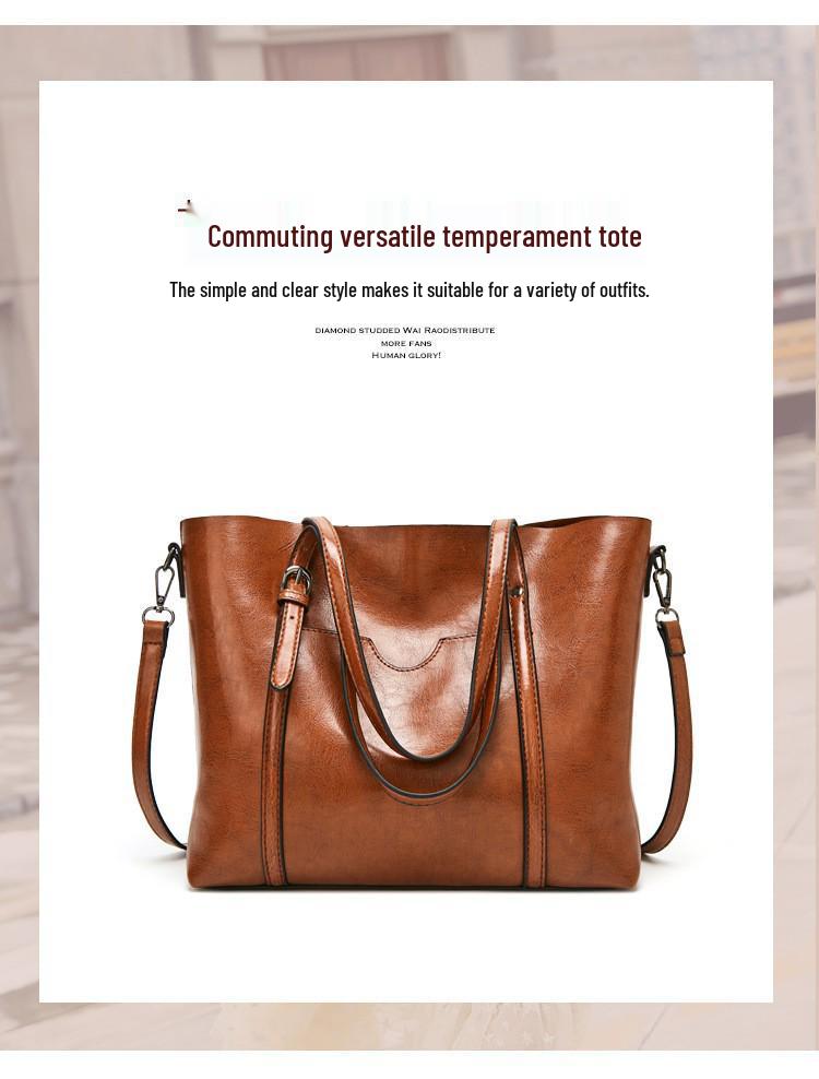 Трендовая женская сумка-тоут из масляной вощеной кожи - Европейский и американский стиль