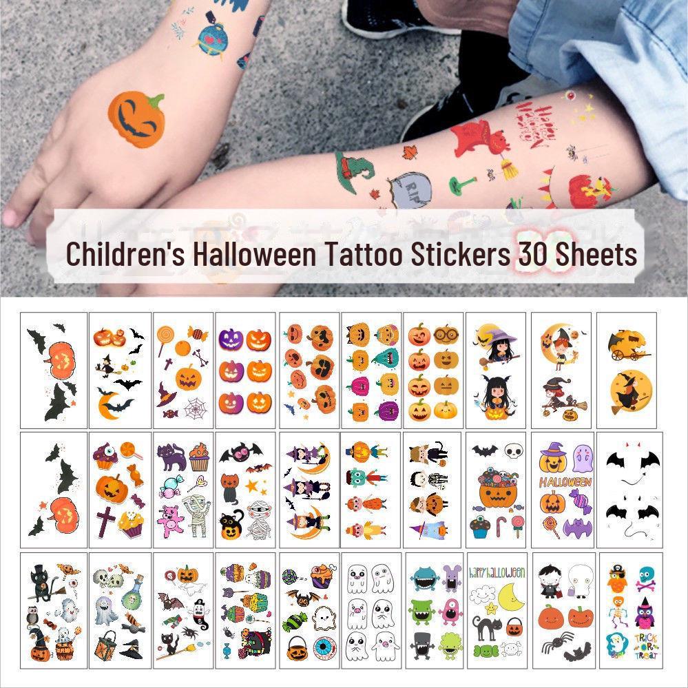 Детские наклейки-татуировки с героями мультфильмов на Хэллоуин — милые тыквы, привидения, черепа, водонепроницаемые и прочные