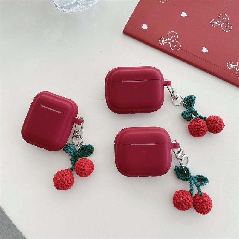 Вязаный красный вишневый подвесной чехол для наушников AirPods Pro2 Pro 2nd мягкий силиконовый защитный чехол для AirPods 1 2 3 4 новый брелок
